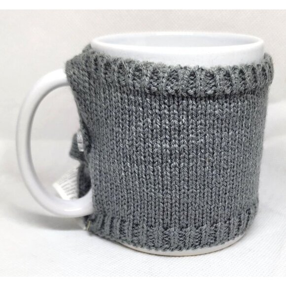 Penguin Mug With Knitted Gray Sweater Cozy & Orange Pom-Pom Design - Picture 4 of 8